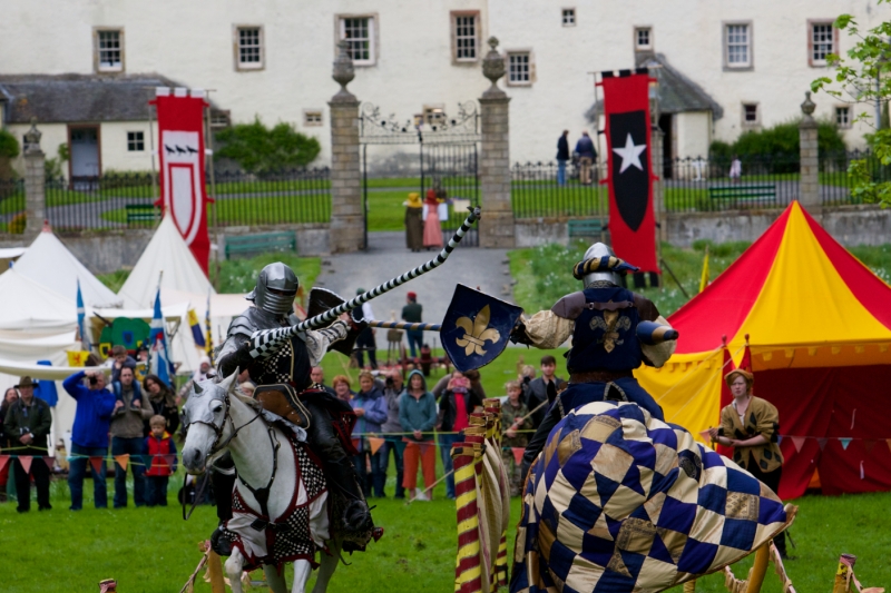 Jousting action at the Traquair Medieval Fayre